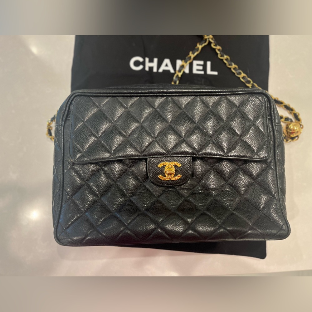 Chanel bag original black and gold leather